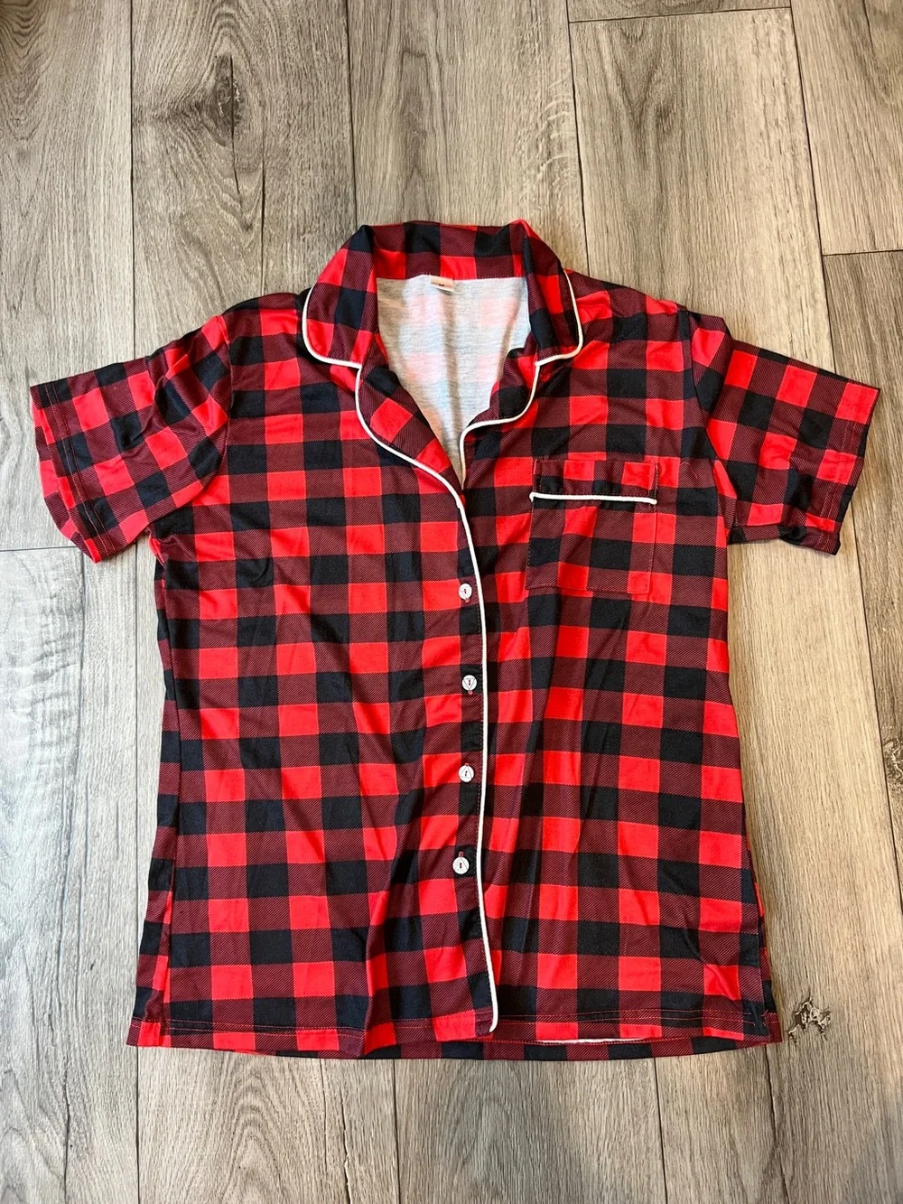 Women’s Red Black Buffalo Plaid Pajama Set Short Sleeve Shorts
